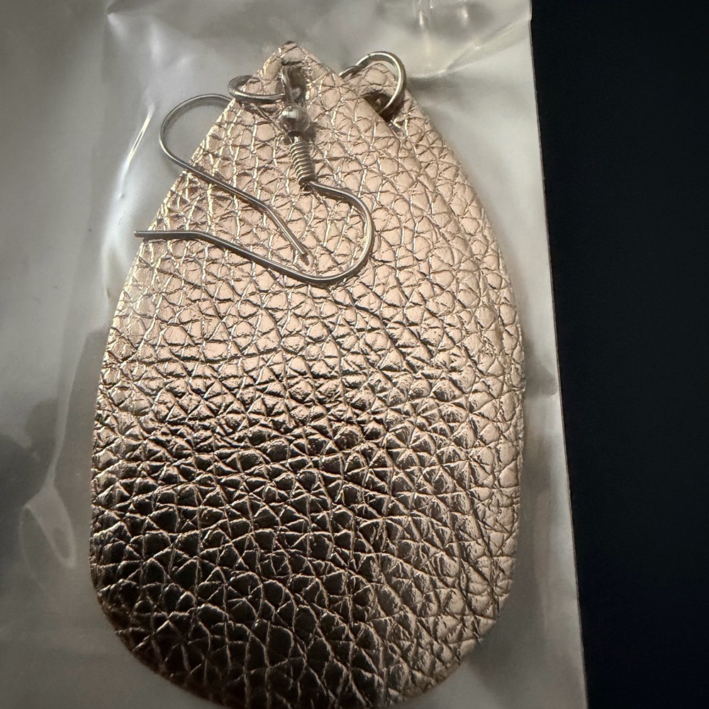 Metallic Rose Gold Teardrop Leather Earrings